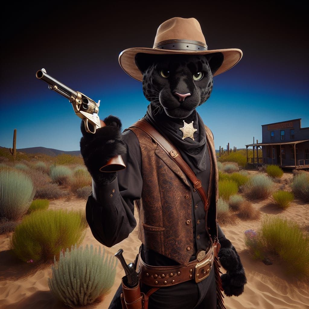Black Jaguar Tabaxi Sheriff in the Wild West