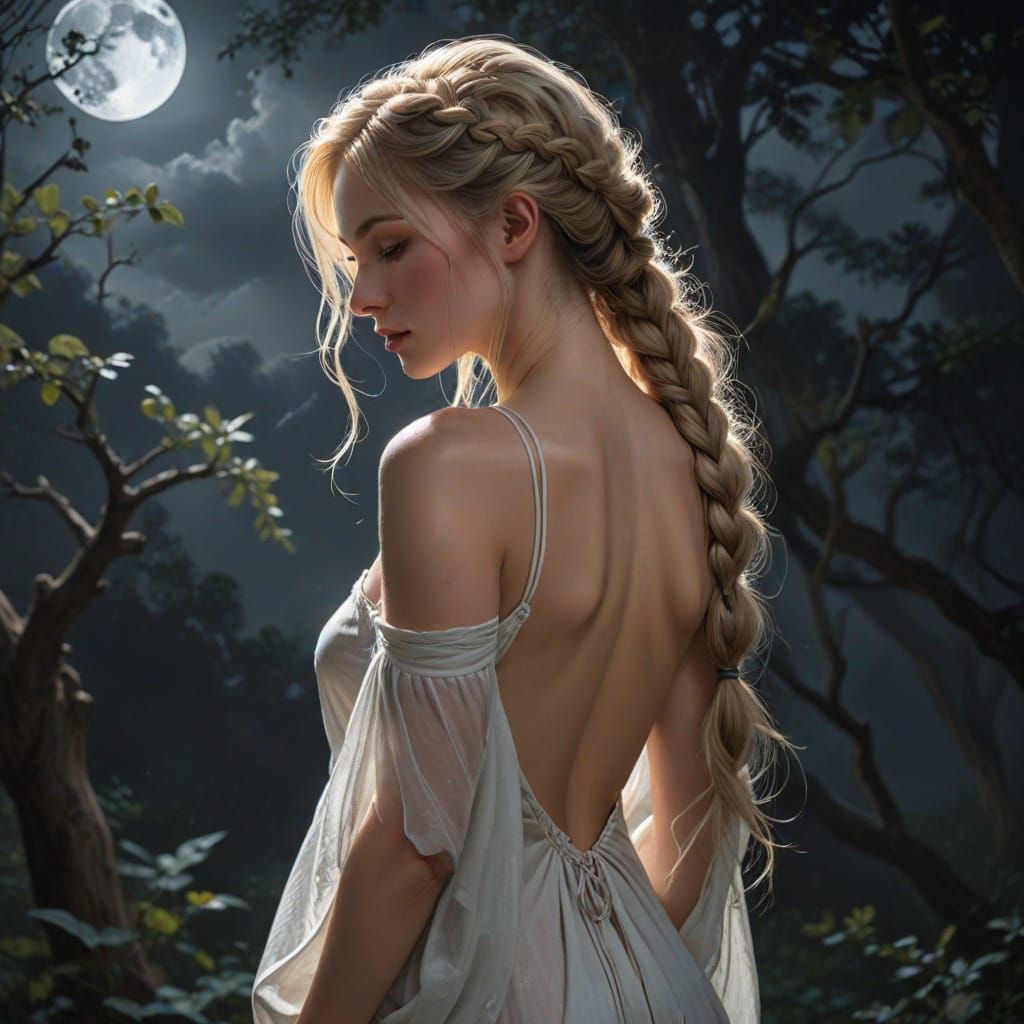 Elegant Woman in Moonlit Beauty
