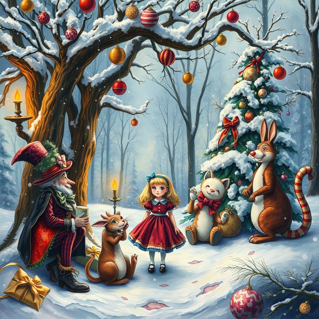Majestic Wonderland Christmas Scene in Vibrant Brushstrokes