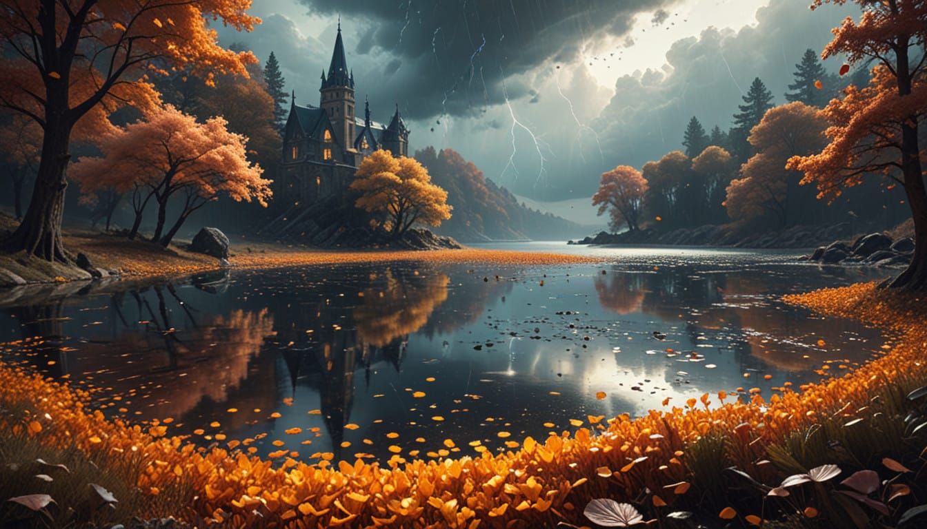 Ethereal Autumn Storm Landscape in Dreamlike Surrealism