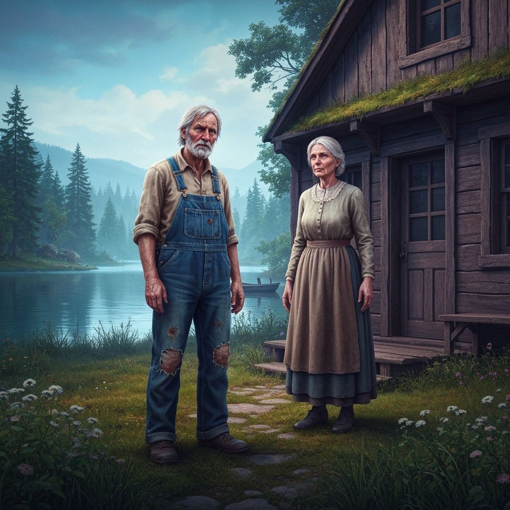 Elderly Couple by Serene Lake in Fantasy Matte Painting