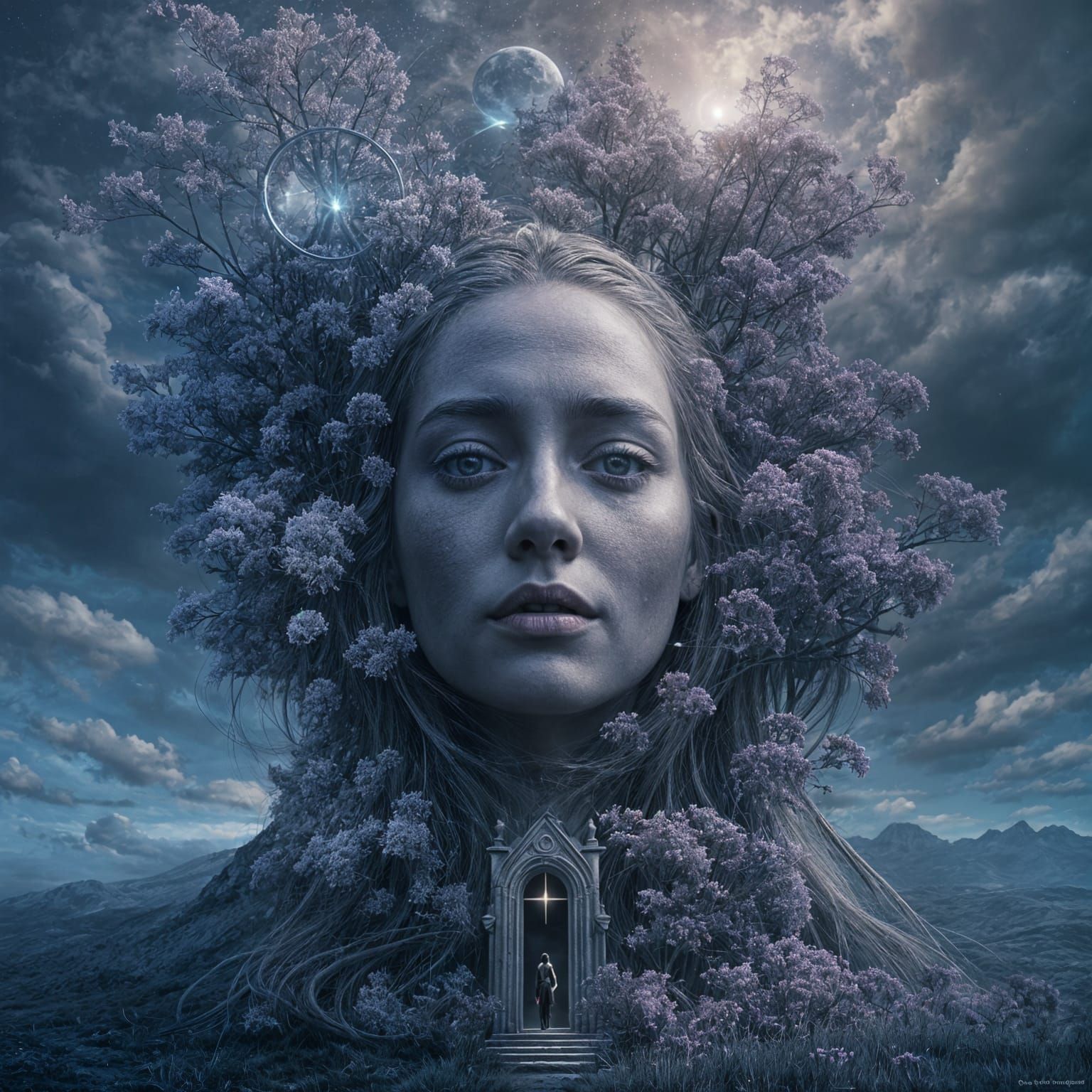 Surreal Double Exposure Digital Art Celestial Figure