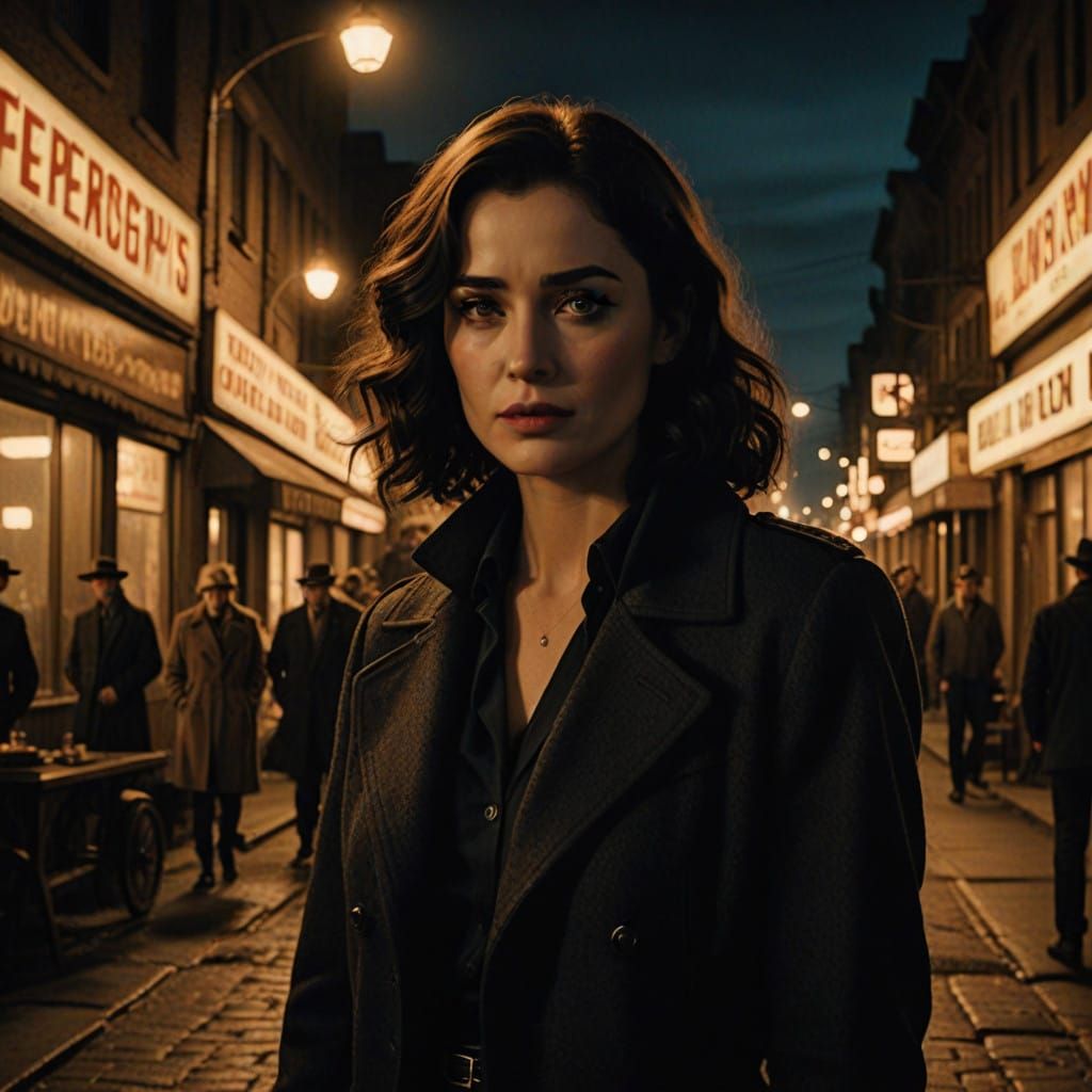 Seductive Woman in Warm-Toned Film Noir Aesthetic