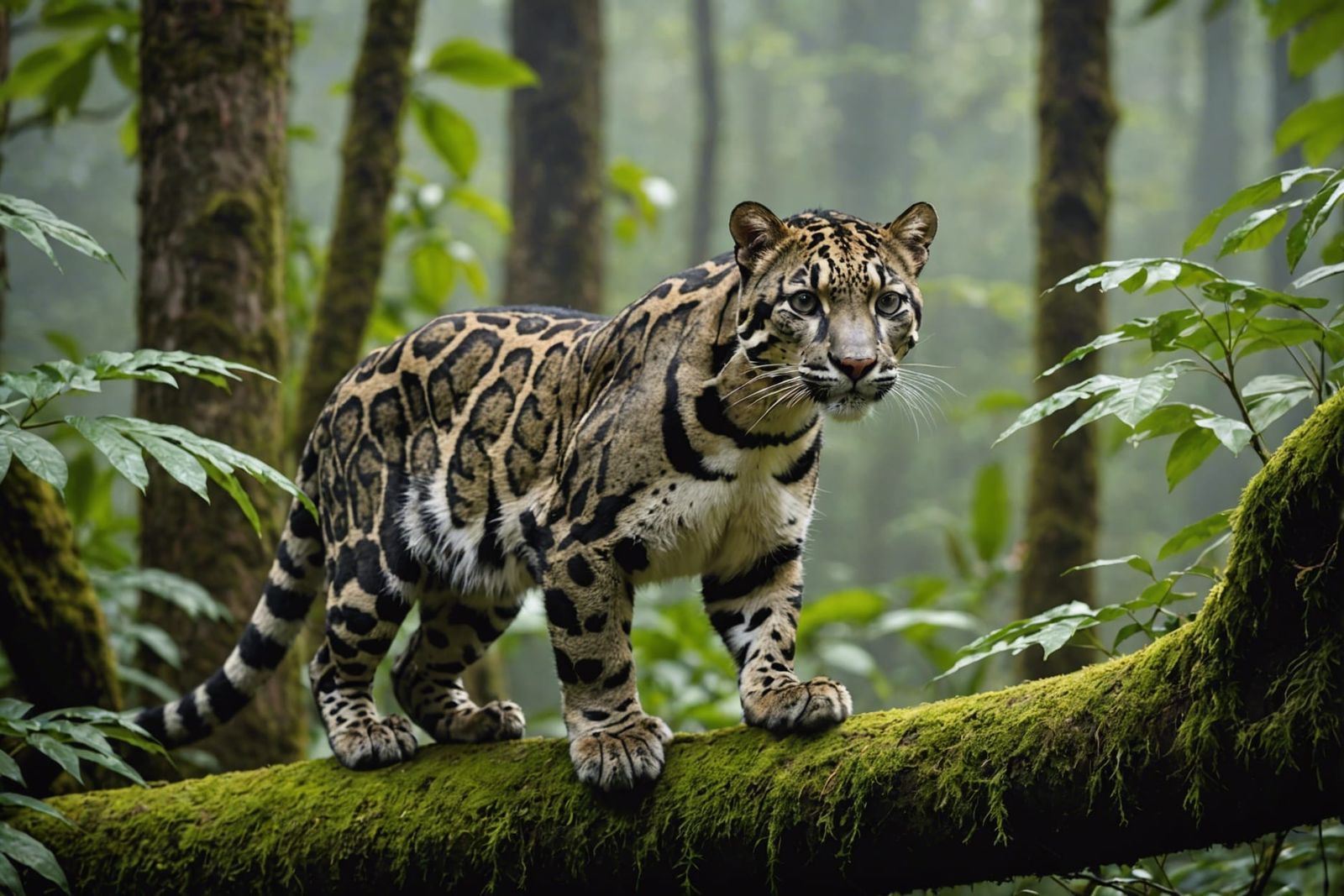 Majestic Clouded Leopard in Evergreen Forest