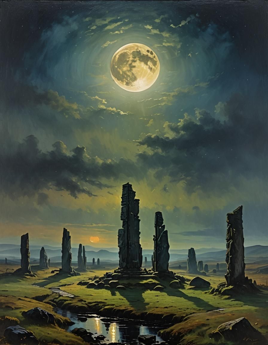 Ring of Brodgar in Gothic Oil Painting Style