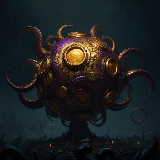 Kraken Beholder Floating Amidst Treasure, in Dark Fantasy St...