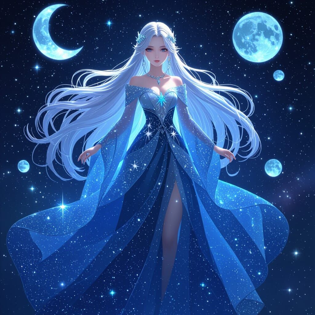 Celestial Princess in Star Gown, 3D Anime Aesthetic
