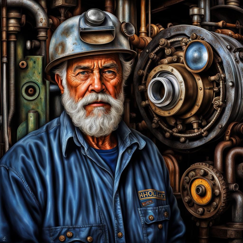 Hyperrealistic Portrait of an Engineer as Oil Painter