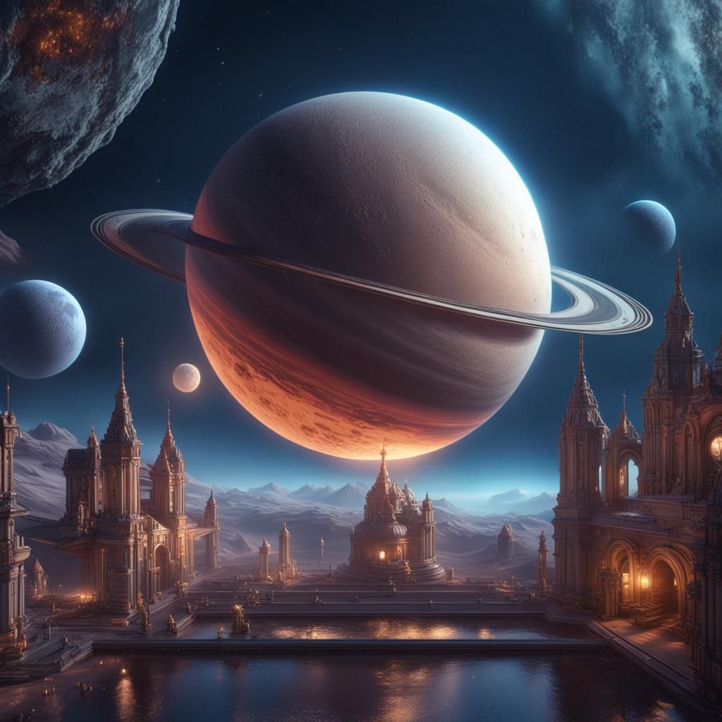 Fantastical Saturn and Moon Concept Art