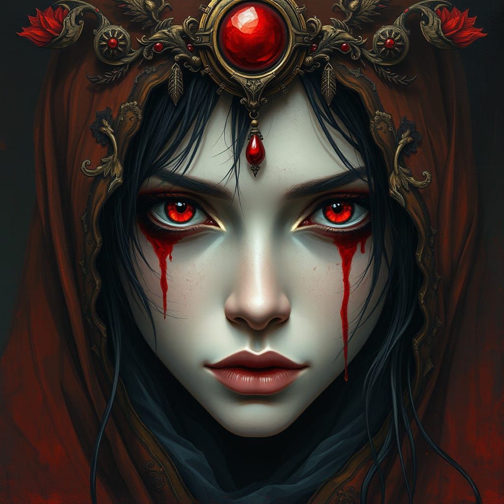 Ethereal Portrait of a Mysterious Woman with Bleeding Eyes