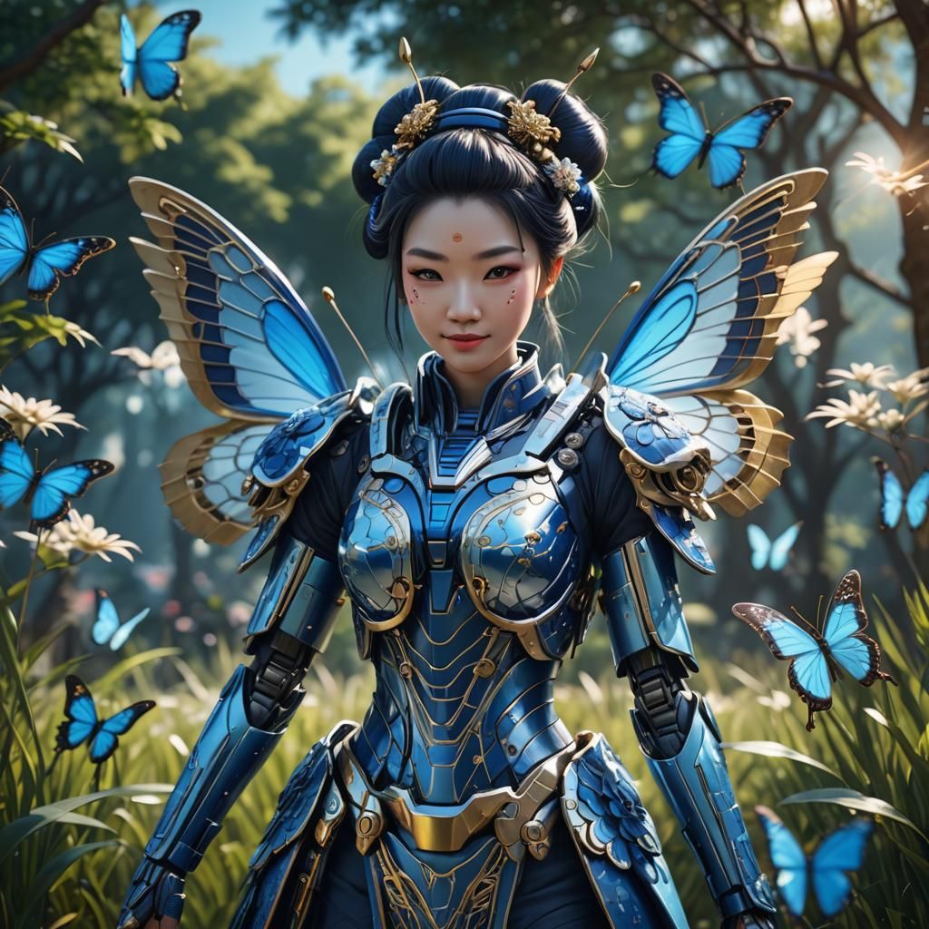 Geisha is smiling because because she has butterfly wings , ...