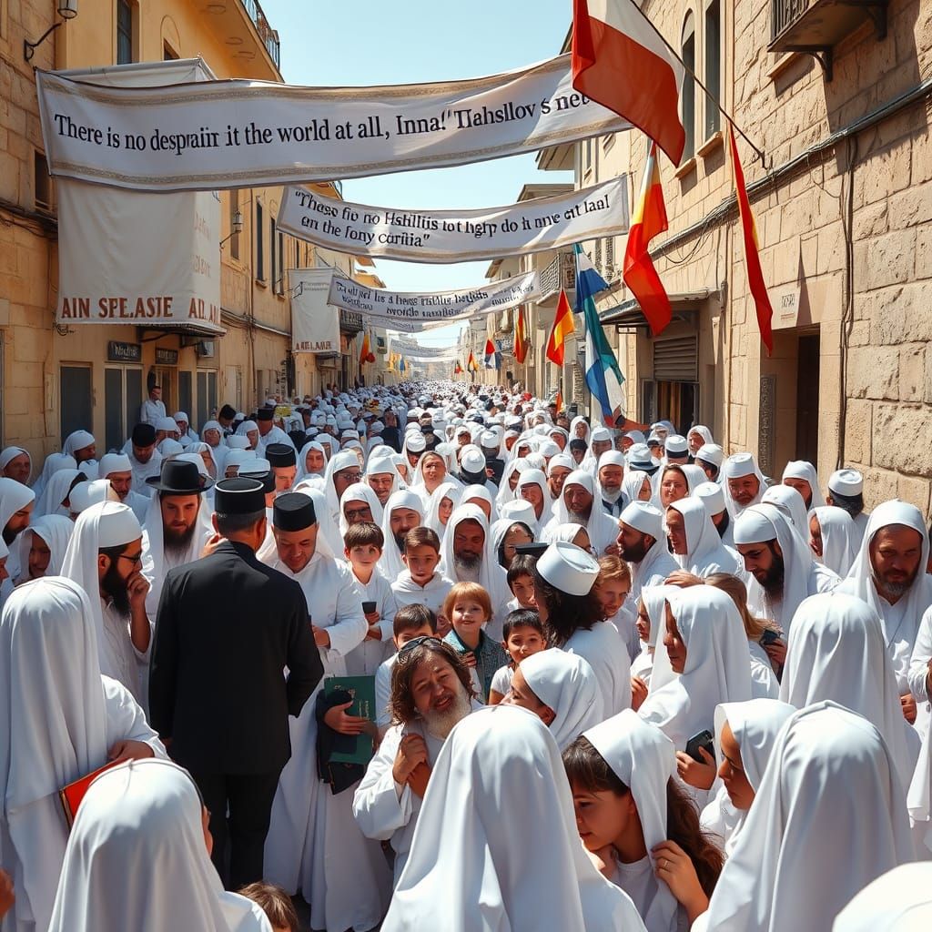 Breslov Hasidim Crowd Uman Street: Painterly Scene