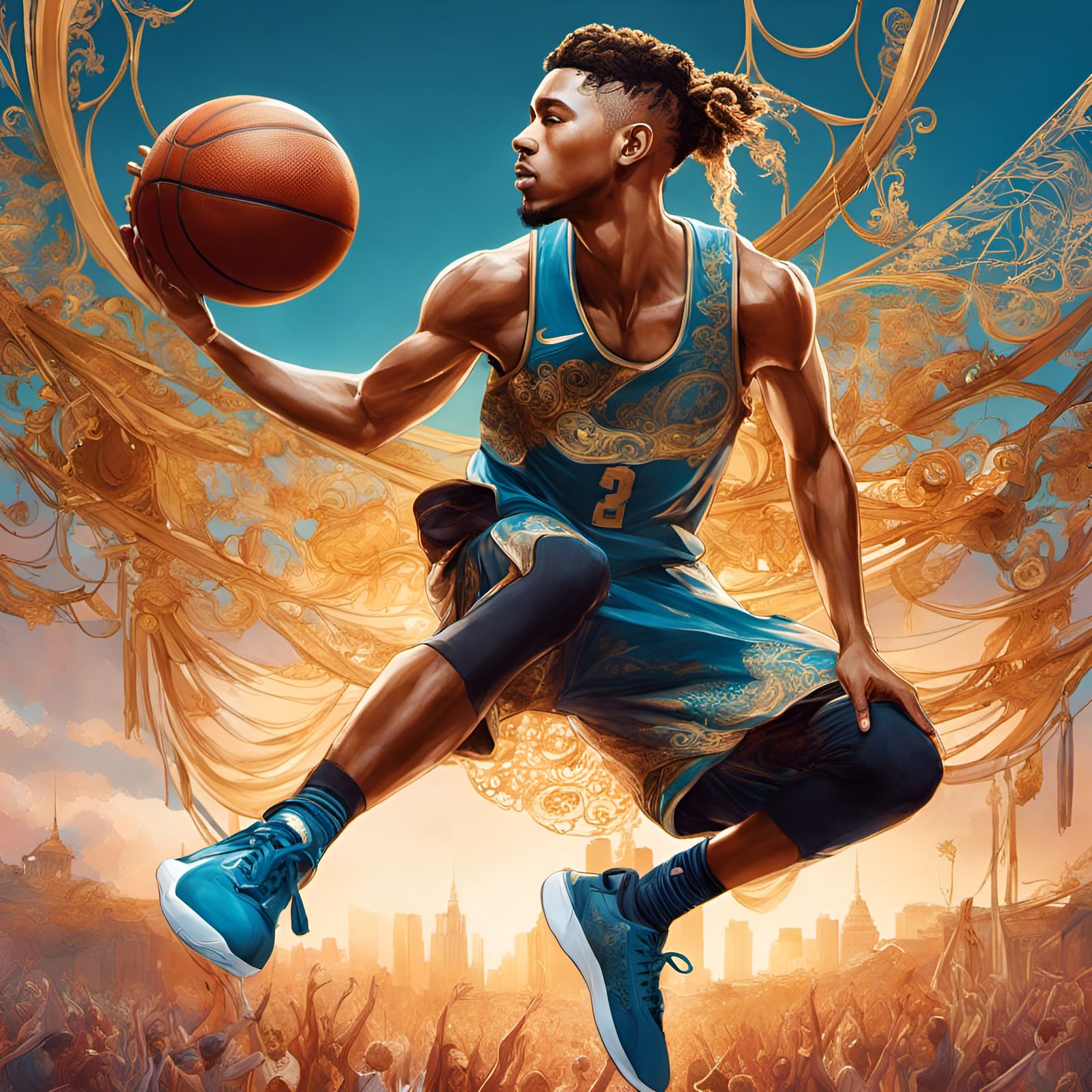 Basketball Player Ballet Portrait in Whimsical Style