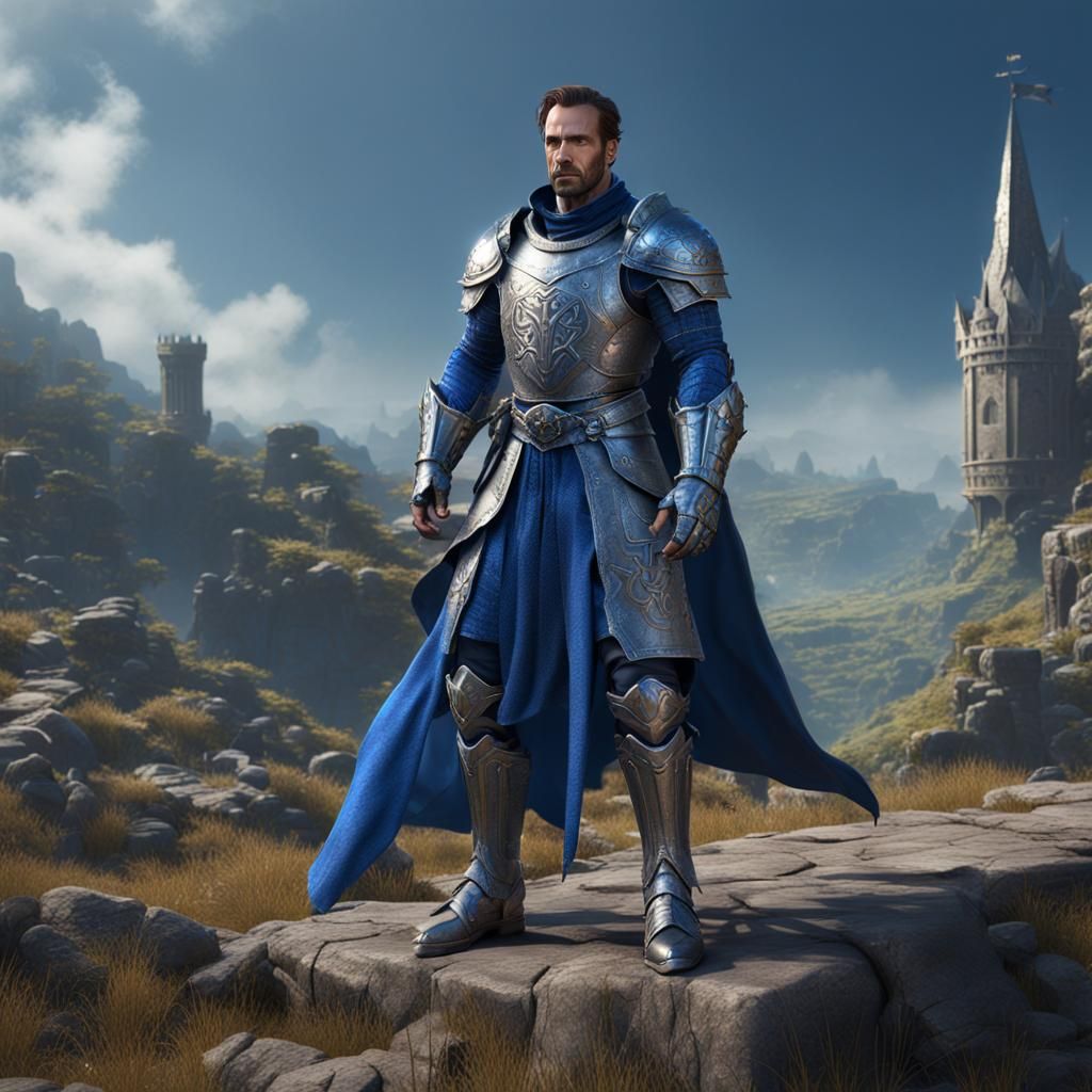 Fantasy Knight in Silver Armor, Detailed Matte Painting