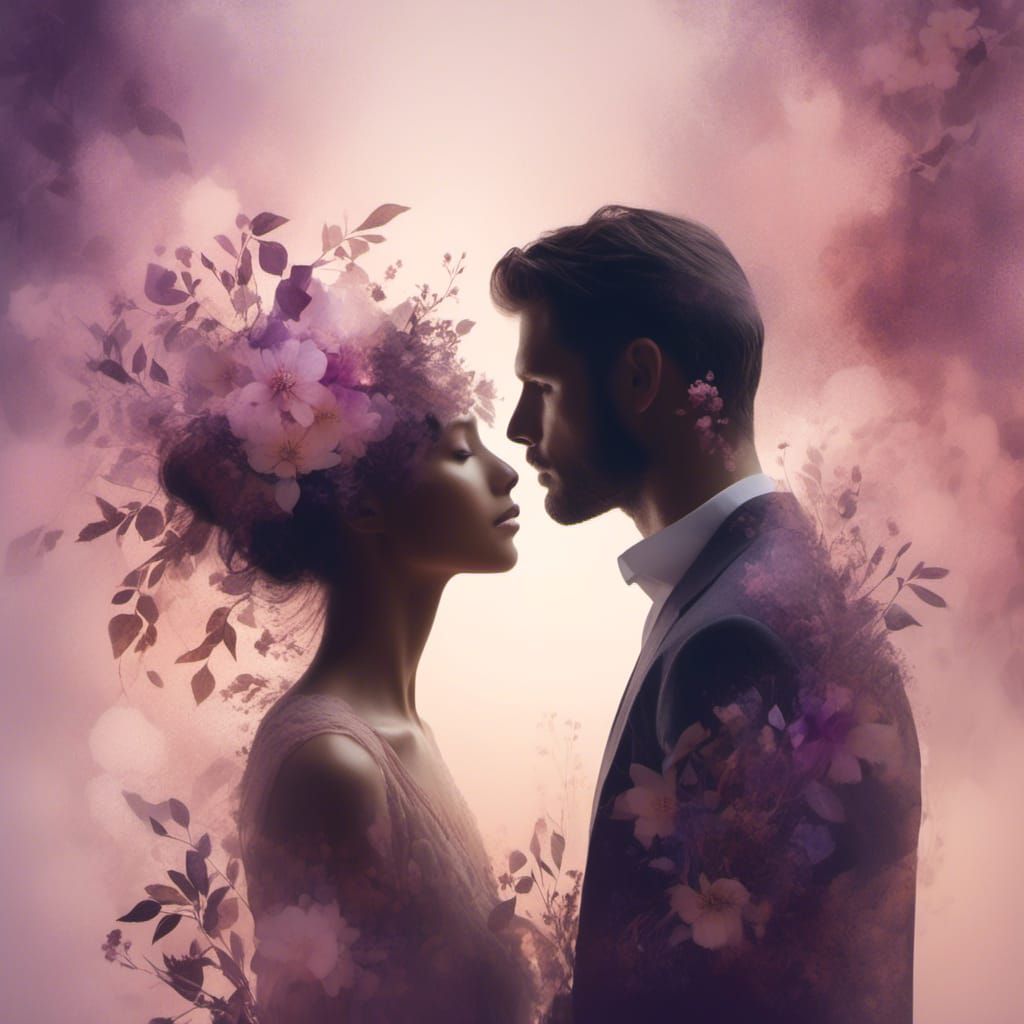 Romantic Double Exposure Portrait with Flowers