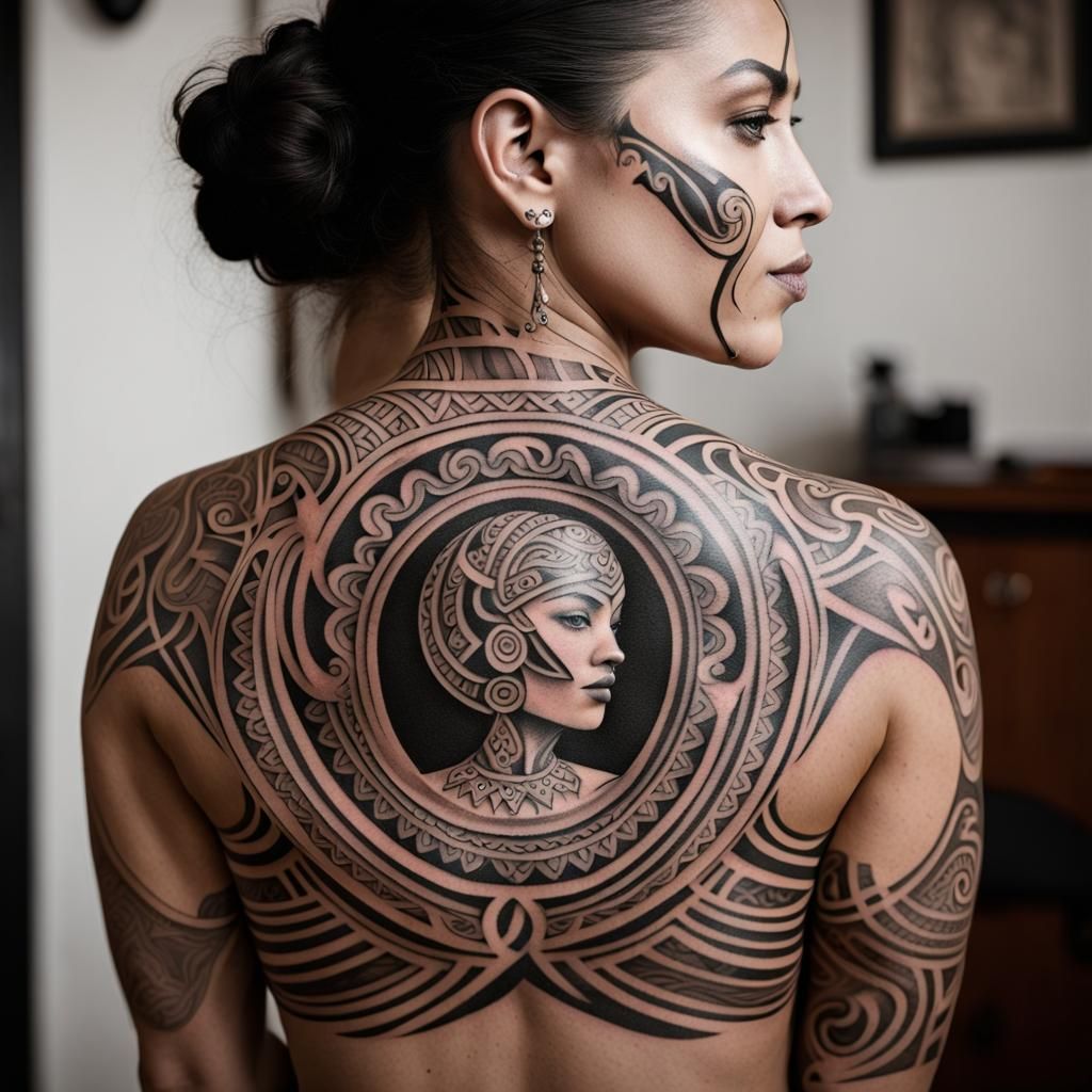 Monochromatic Maori Dancer Tattoo Design