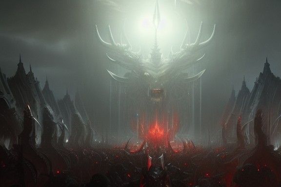 Demon Lord's Army Assaults Temple: Dark Fantasy Concept Art