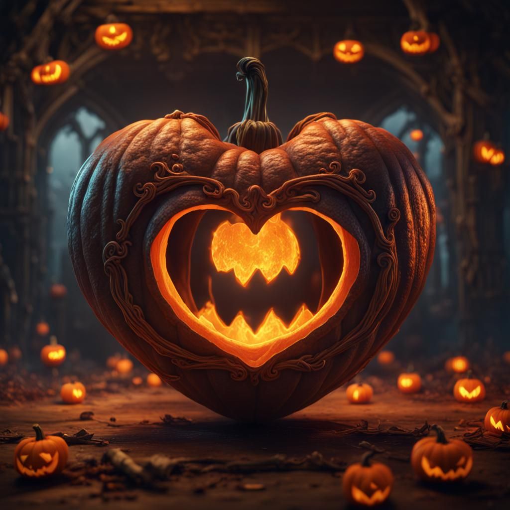 Heart Jack-o'-Lantern: Detailed Fantasy Concept Art