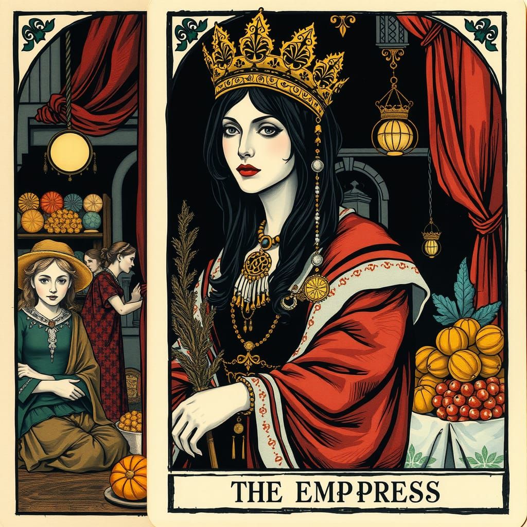 Art Nouveau Tarot Card: The Empress in Oil Gouache