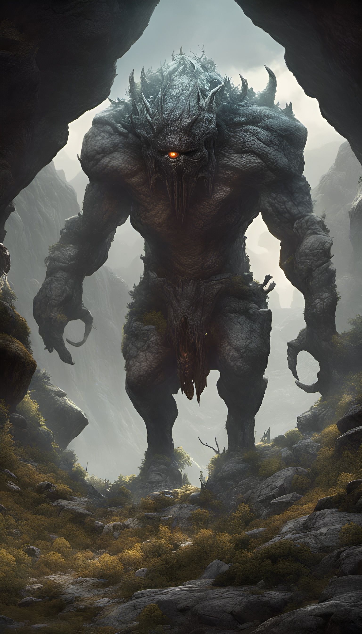 Cyclops on Hill: Dark Fantasy Concept Art