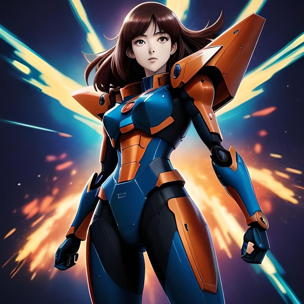 Brunette Woman in Gundam Suit Anime Art