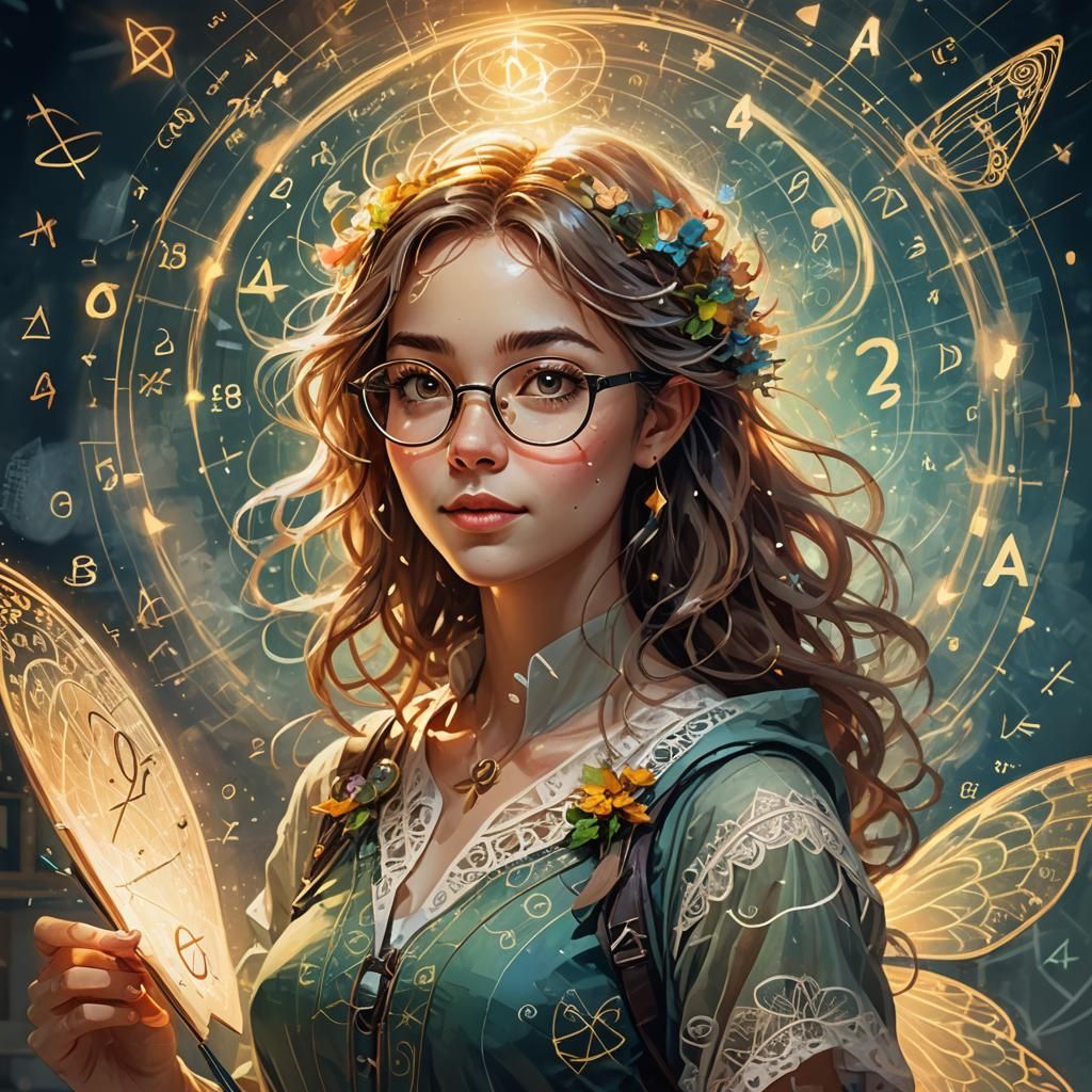 Math Fairy in a Swirling Equation Halo
