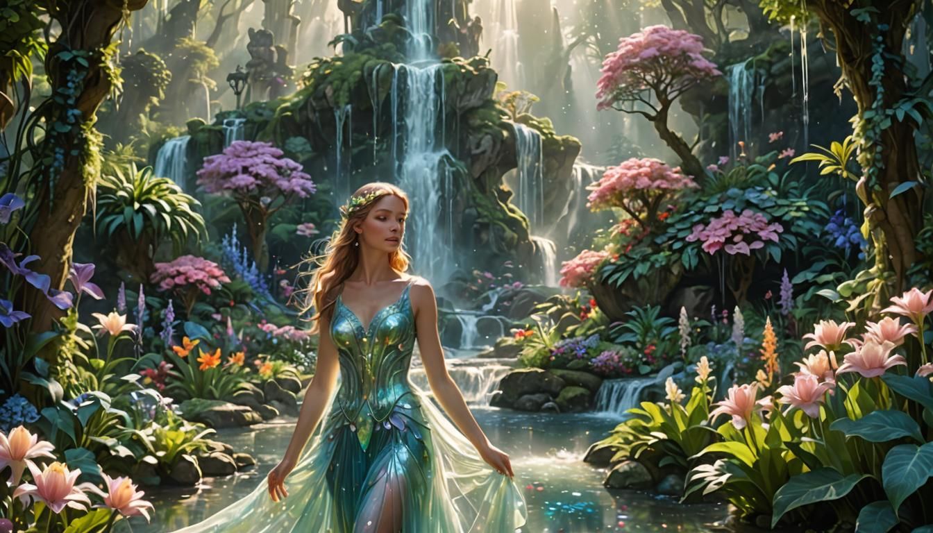 Elysian Paradise: Radiant Being in Crystal Garden