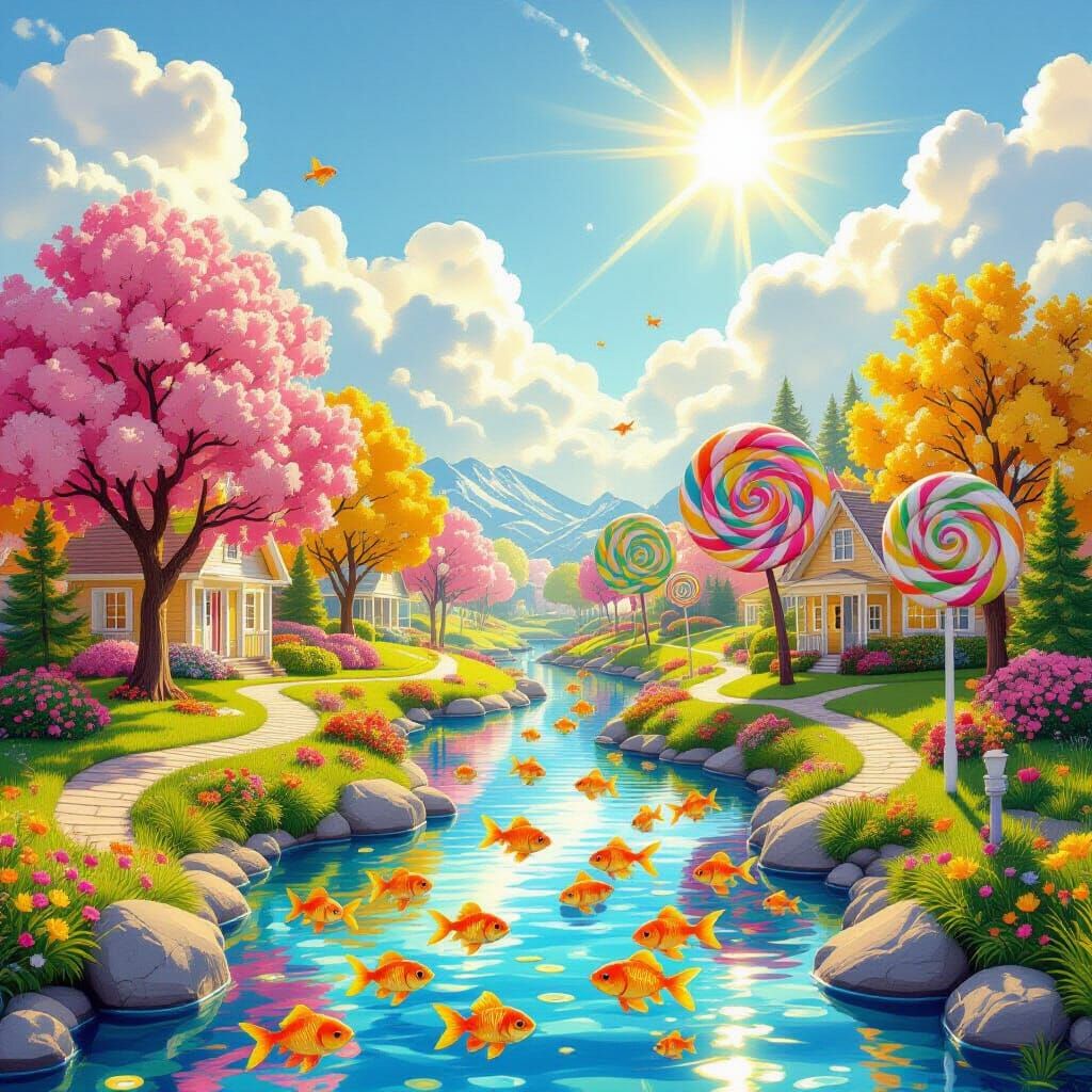 Whimsical World: Sunshine, Gumdrops, and Goldfish Streams