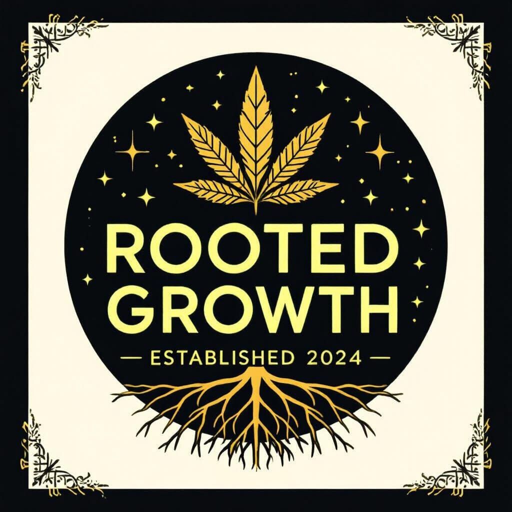 Rooted Growth Logo: Geometric Gold Leaf & Neon Accents