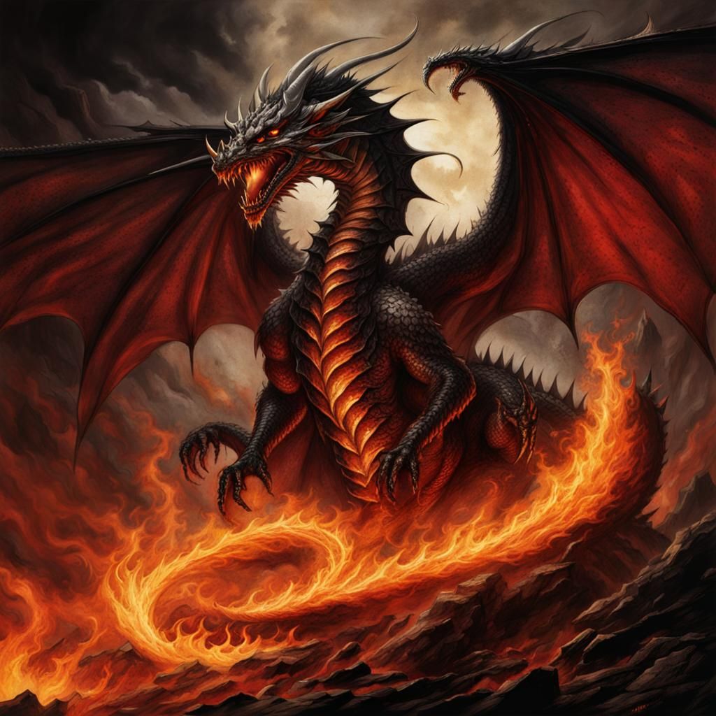 Demonic Fire Dragon in Dark Fantasy Comic Art
