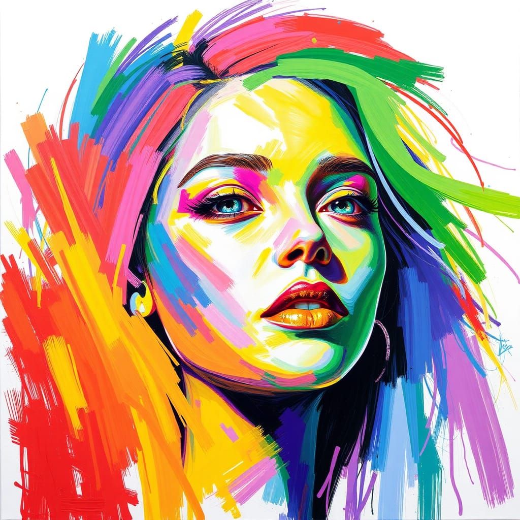 Rainbow Abstract Portrait in Tachisme Style