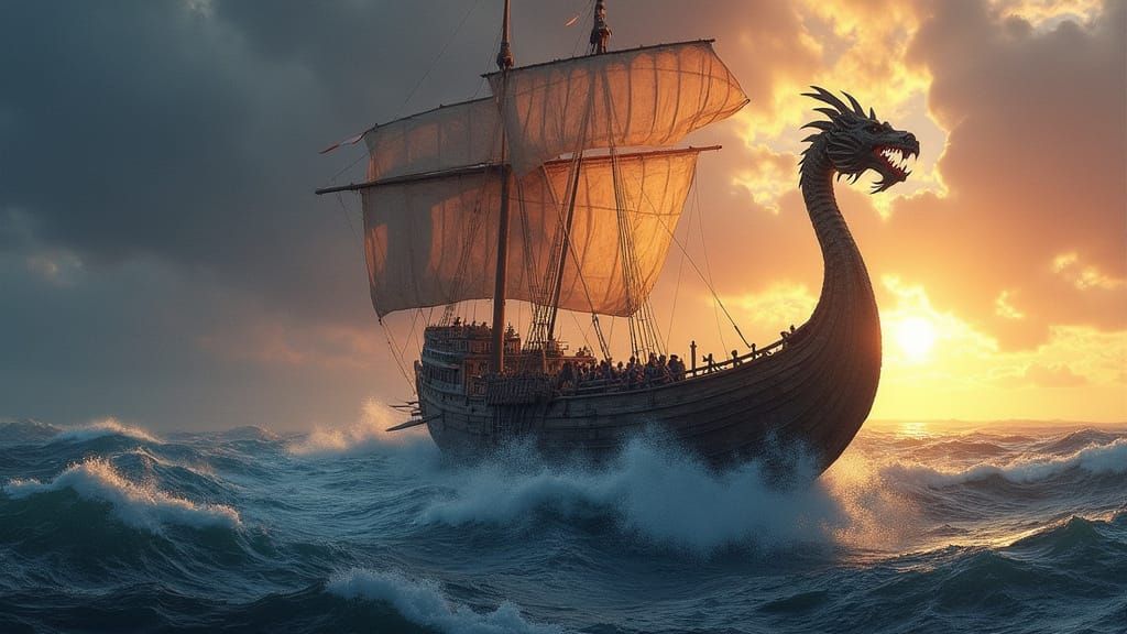 Viking Longship Battles Stormy Seas in Dramatic Style