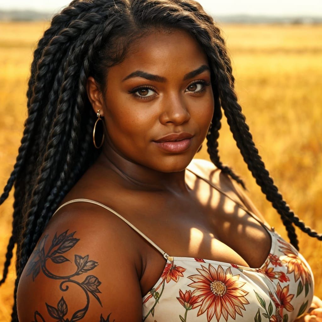 Confident Plus-Sized Woman Embracing Natural Beauty in Sunli...