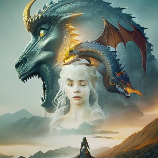 Daenerys Targaryen and Dragons Fantasy Poster