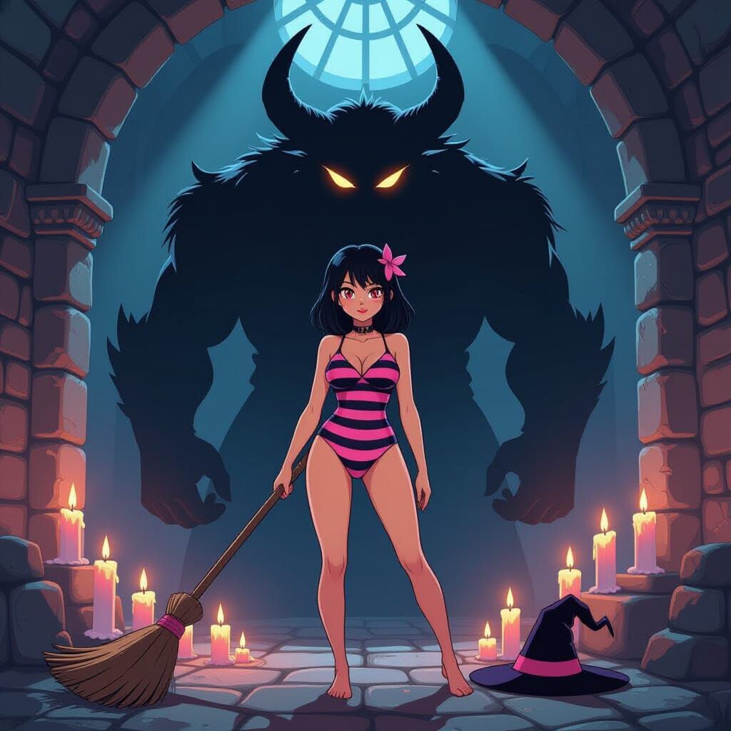 Ethereal Emo Witch in Shadowy Anime Style
