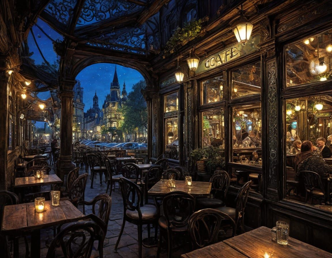 Sensual Night Cafe Masterpiece in Watercolor