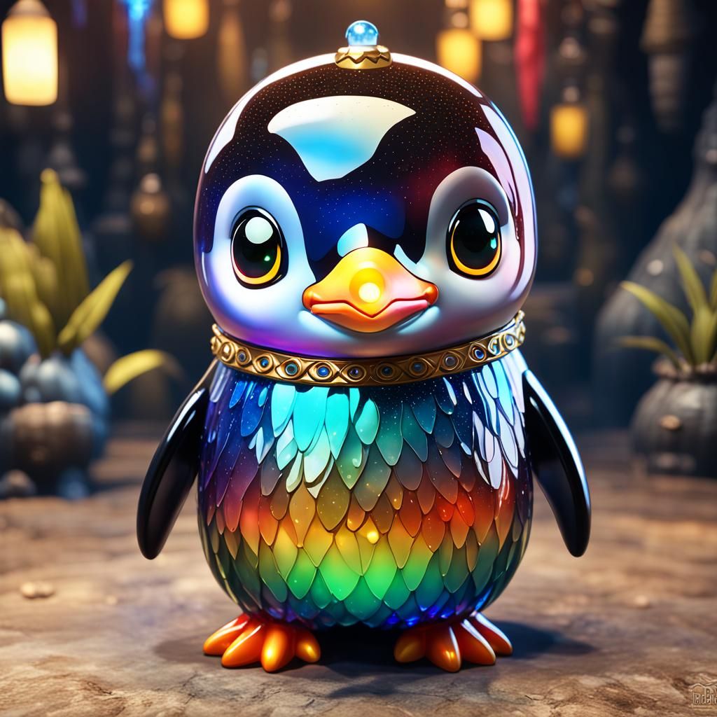 Glass Penguin Figurine in Fantasy Treasure Room