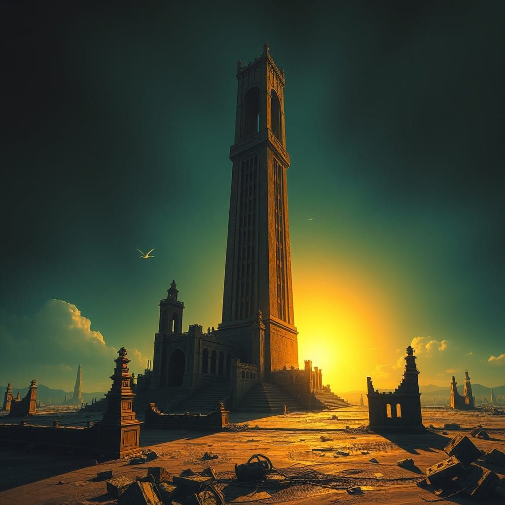 Surrealist Tower of Babel in a Post-Apocalyptic World