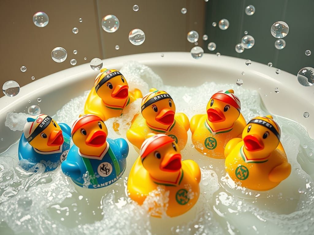 Vibrant Rubber Ducks Celebrate World Cup Victory in Bubbly B...