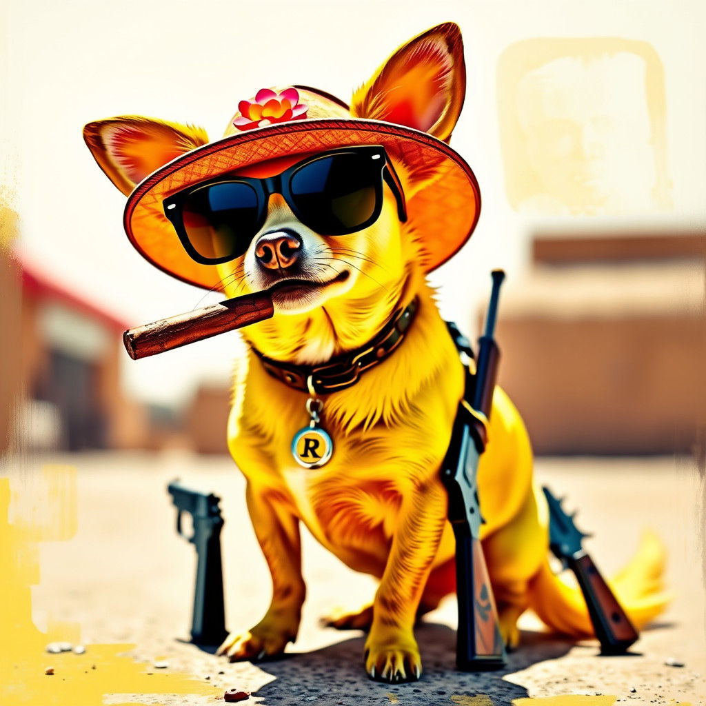 Chihuahua Torero with Pistols in Basquiat-Inspired Style