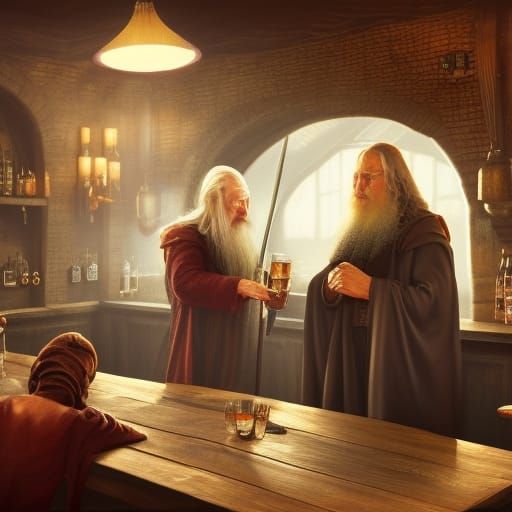 Gandalf and Dumbledore in a Fantasy Pub