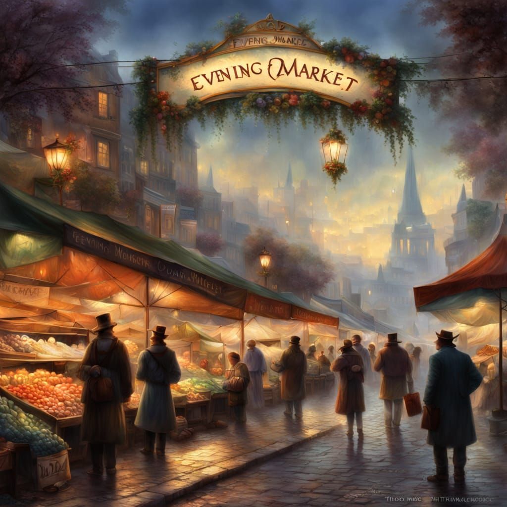 Enchanted Evening Bazaar in a Whimsical Misty Setting