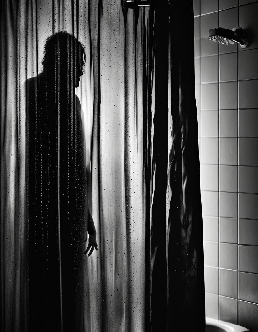 Eerie Shadow Figure Behind Shower Curtain