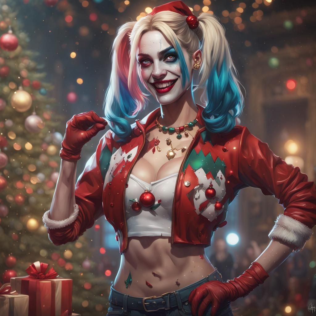 Christmas Harley Quinn Dancing Portrait in 8K