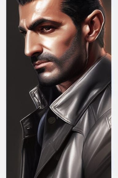 Lebanese Detective in Silver Trench Coat: Hyperdetailed Port...