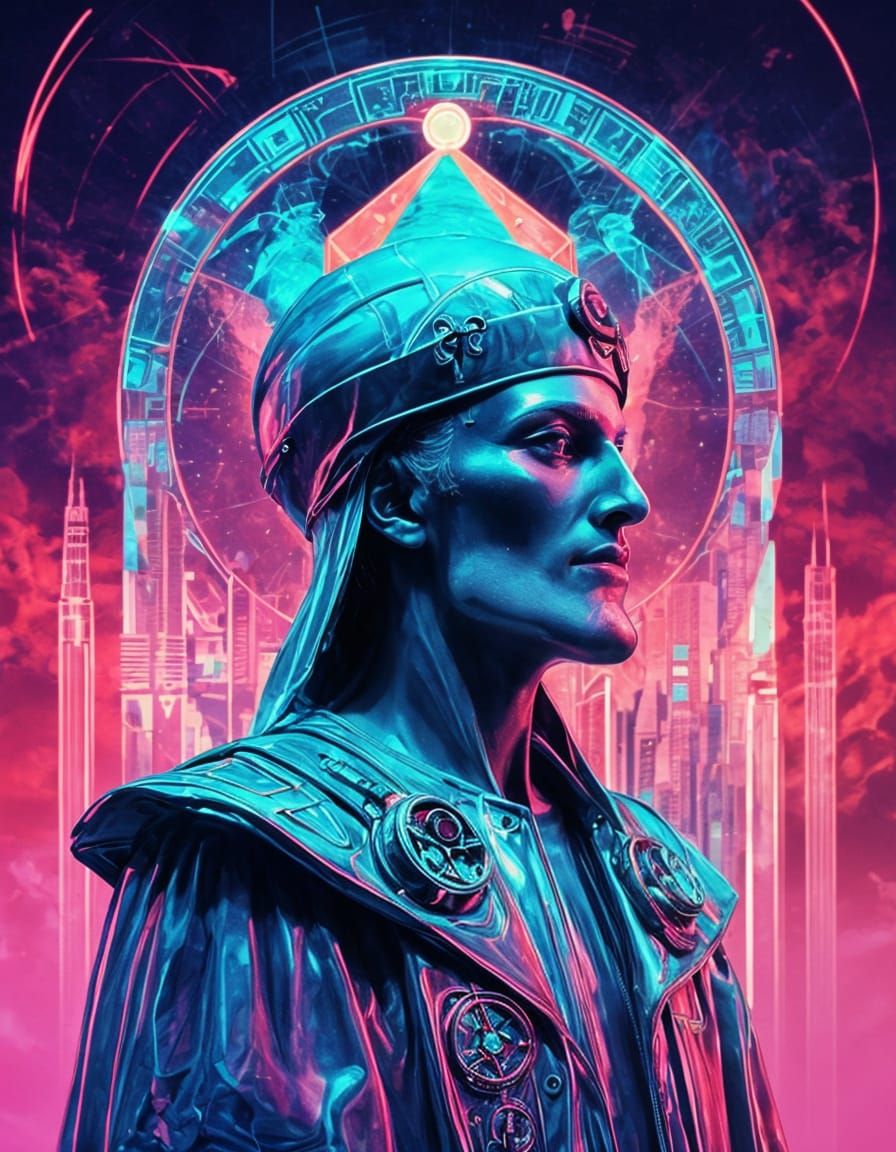 Hermes Trismegistus in Retrowave Futurism