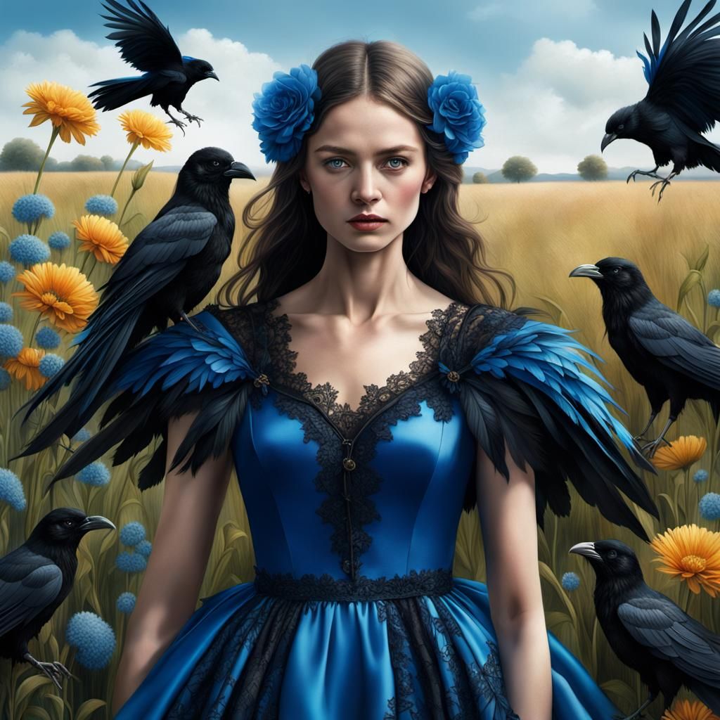 Hyper realistic women wearing a realistic bright blue dress ...