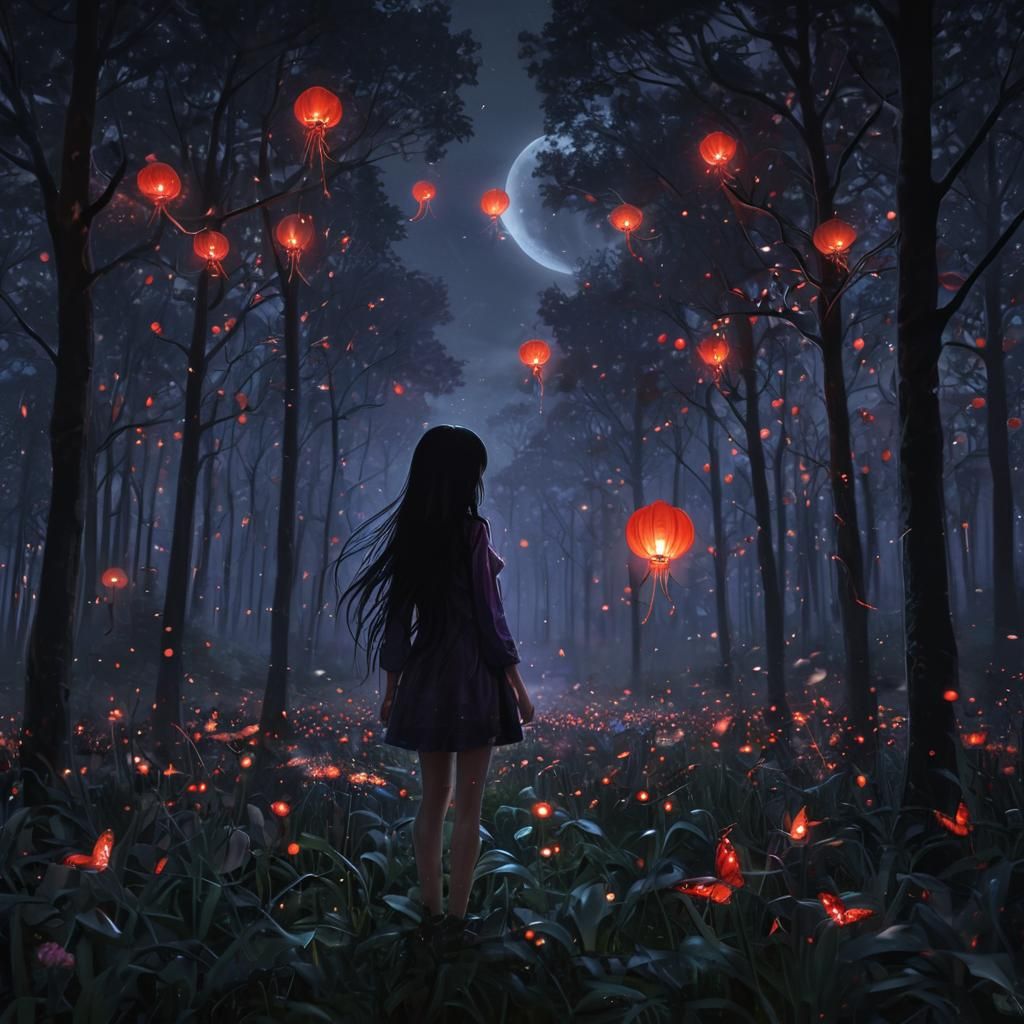 Mystical Forest Sanctuary at Night: A Digital Painting