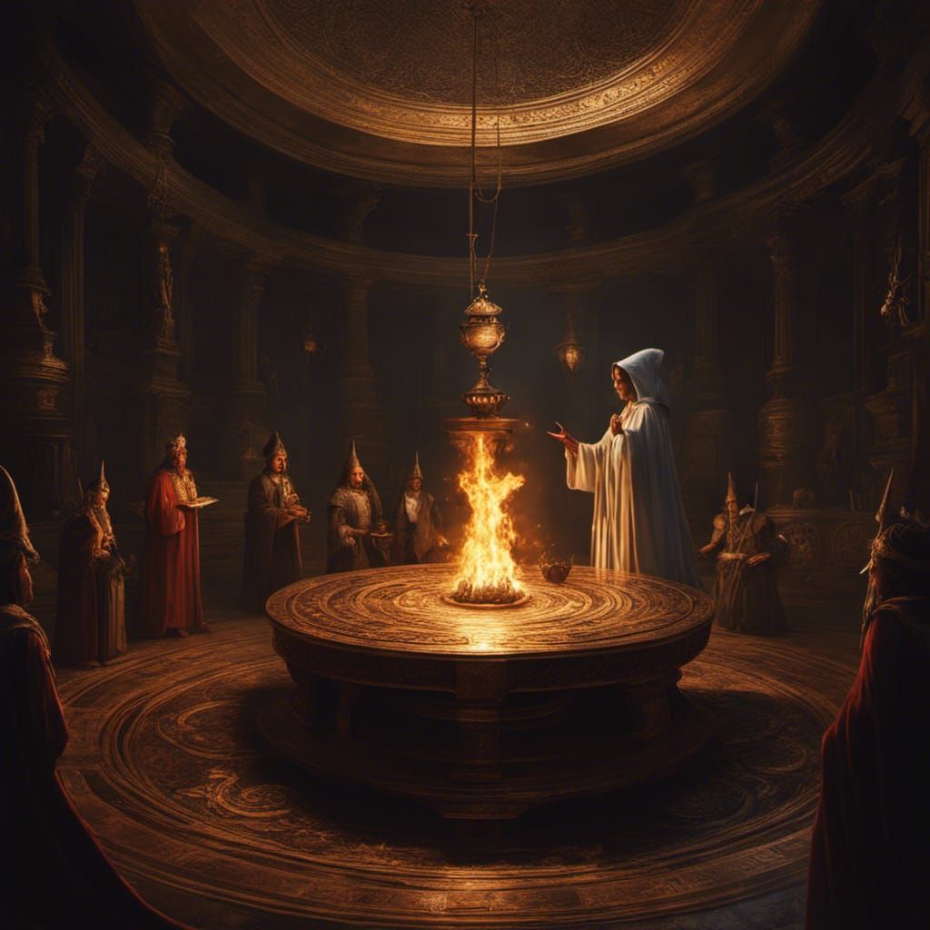 Dark Witch Conjuring Demon in Alchemy Room