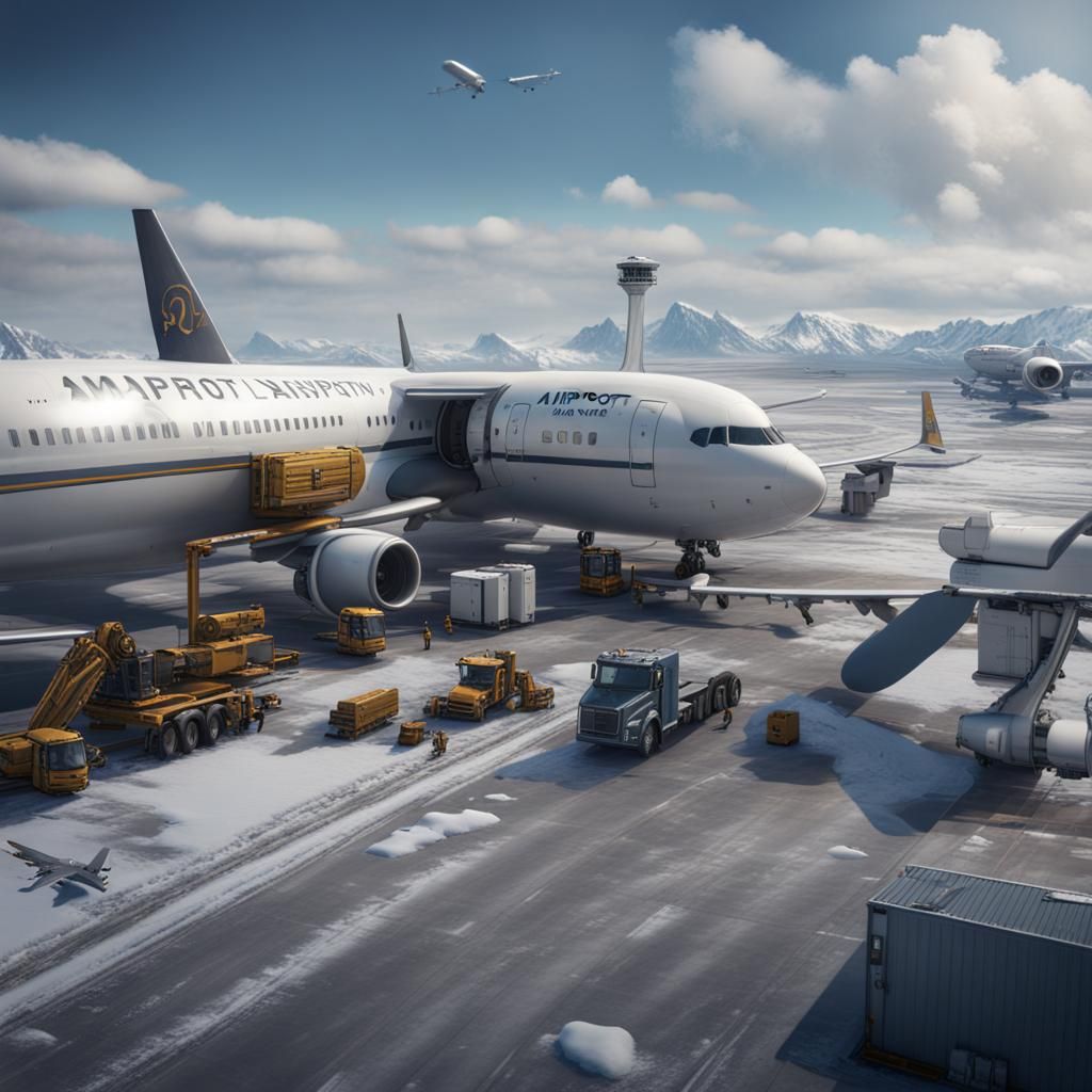 Snowy Airport Scene in Detailed Matte Painting